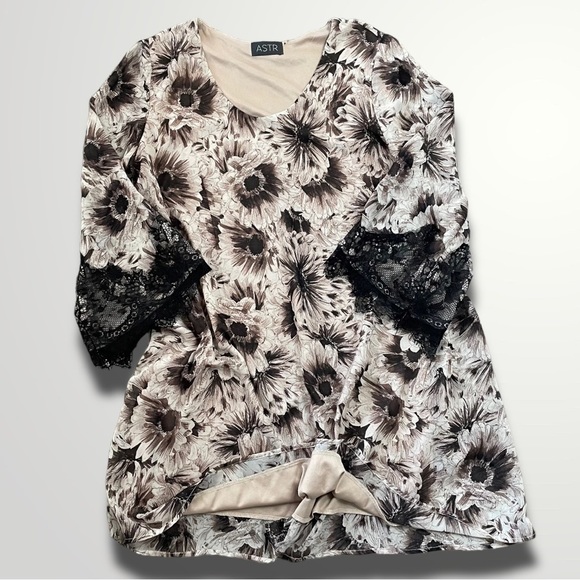 ASTR SUNFLOWER 90S VIBES BELL LACE SLEEVES BROWN CREAM - M - Picture 2 of 10